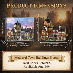 Barweer Medieval Towns Building Blocks Set 3867PCS European Style City Street View Village Architecture Modular Model Kit Construction Bricks Set Assembly Toys for Adults Gifts Home Decoration
