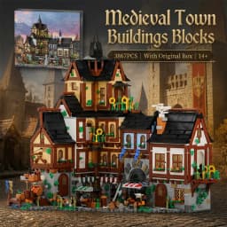 Barweer Medieval Towns Building Blocks Set 3867PCS European Style City Street View Village Architecture Modular Model Kit Construction Bricks Set Assembly Toys for Adults Gifts Home Decoration