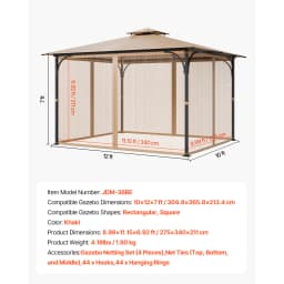 SucceBuy Gazebo Netting Replacement Fit Most 10 x 12 x 7FT Gazebo Curtain 4-Panel Sidewall Mesh Net Canopy Screen (Netting Only)