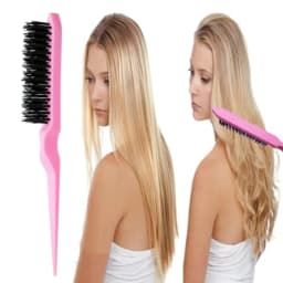 Hair Brush Set for Women and Girls Styling: Pink 4-Piece Three-Row Teasing Comb Edge Brush Rat Tail Comb