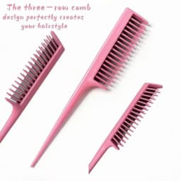 Hair Brush Set for Women and Girls Styling: Pink 4-Piece Three-Row Teasing Comb Edge Brush Rat Tail Comb