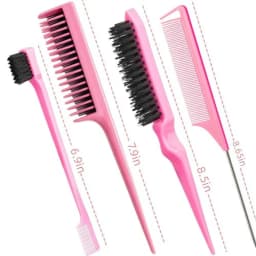 Hair Brush Set for Women and Girls Styling: Pink 4-Piece Three-Row Teasing Comb Edge Brush Rat Tail Comb
