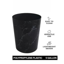 Bathroom Trash Can, 5 Gallon Small Plastic Garbage Bin with No Lid, Black Marble
