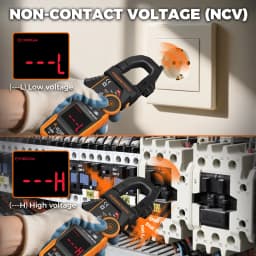 CM06/CM06Pro Auto-ranging Clamp Meter 600A/1000A True RMS Inrush AC DC Voltage Tester Digital Multimeter Ammeter Ohm Capacitance Frequency Temp NCV VFD LoZ Duty Cycle Resistance Diode Continuity with Case Flashlight Test Leads