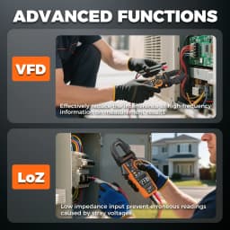 CM06/CM06Pro Auto-ranging Clamp Meter 600A/1000A True RMS Inrush AC DC Voltage Tester Digital Multimeter Ammeter Ohm Capacitance Frequency Temp NCV VFD LoZ Duty Cycle Resistance Diode Continuity with Case Flashlight Test Leads