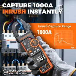 CM06/CM06Pro Auto-ranging Clamp Meter 600A/1000A True RMS Inrush AC DC Voltage Tester Digital Multimeter Ammeter Ohm Capacitance Frequency Temp NCV VFD LoZ Duty Cycle Resistance Diode Continuity with Case Flashlight Test Leads