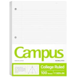 Kokuyo Campus Loose Leaf Paper for 3 Ring Binders, 8-1/4"x11", College Ruled Notebook Paper, 100 Sheets, 70 GSM Japanese Smooth