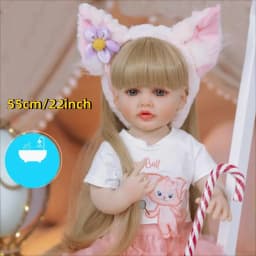 BZDOLL 55cm Full Body Soft Vinyl Baby Reborn Stand Doll Blonde Lifelike 22in Princess Toddler Art Toy Birthday Gift for Children