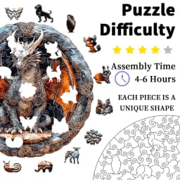 Vintage Stone Circle Dragon Wooden Jigsaw Puzzle, Unique Irregular Animal Shaped Pieces, 5A Advanced Difficulty, Family Stress Relief Game, Framable Wall Art Decor, Fantasy Dragon Lover Birthday Xmas Gift