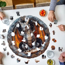 Vintage Stone Circle Dragon Wooden Jigsaw Puzzle, Unique Irregular Animal Shaped Pieces, 5A Advanced Difficulty, Family Stress Relief Game, Framable Wall Art Decor, Fantasy Dragon Lover Birthday Xmas Gift