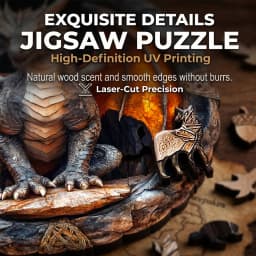 Vintage Stone Circle Dragon Wooden Jigsaw Puzzle, Unique Irregular Animal Shaped Pieces, 5A Advanced Difficulty, Family Stress Relief Game, Framable Wall Art Decor, Fantasy Dragon Lover Birthday Xmas Gift