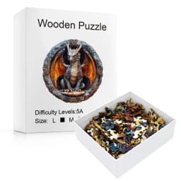Vintage Stone Circle Dragon Wooden Jigsaw Puzzle, Unique Irregular Animal Shaped Pieces, 5A Advanced Difficulty, Family Stress Relief Game, Framable Wall Art Decor, Fantasy Dragon Lover Birthday Xmas Gift
