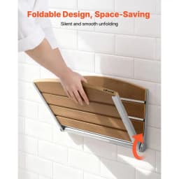Foldable Shower Seat Wall Mounted, 17.7" Folding Shower Bench with Supportive Backrest, Fold-Down Bathroom Corridor Seat with Stainless Steel Frame for Adults Seniors, 400LBS Loading