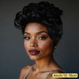 Natural Black Voluminous Fluffy Short Curly Pixie Cut Human Hair Wig, Lightweight Solid Black Bouncy Loose Curl Short Pixie Wig, Full Machine-Made for Daily Wear and Wedding/Birthday Special Occasions