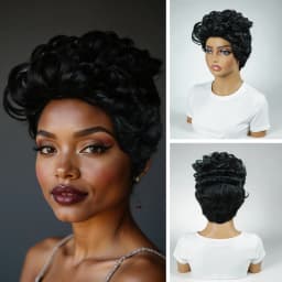 Natural Black Voluminous Fluffy Short Curly Pixie Cut Human Hair Wig, Lightweight Solid Black Bouncy Loose Curl Short Pixie Wig, Full Machine-Made for Daily Wear and Wedding/Birthday Special Occasions