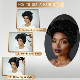 Natural Black Voluminous Fluffy Short Curly Pixie Cut Human Hair Wig, Lightweight Solid Black Bouncy Loose Curl Short Pixie Wig, Full Machine-Made for Daily Wear and Wedding/Birthday Special Occasions