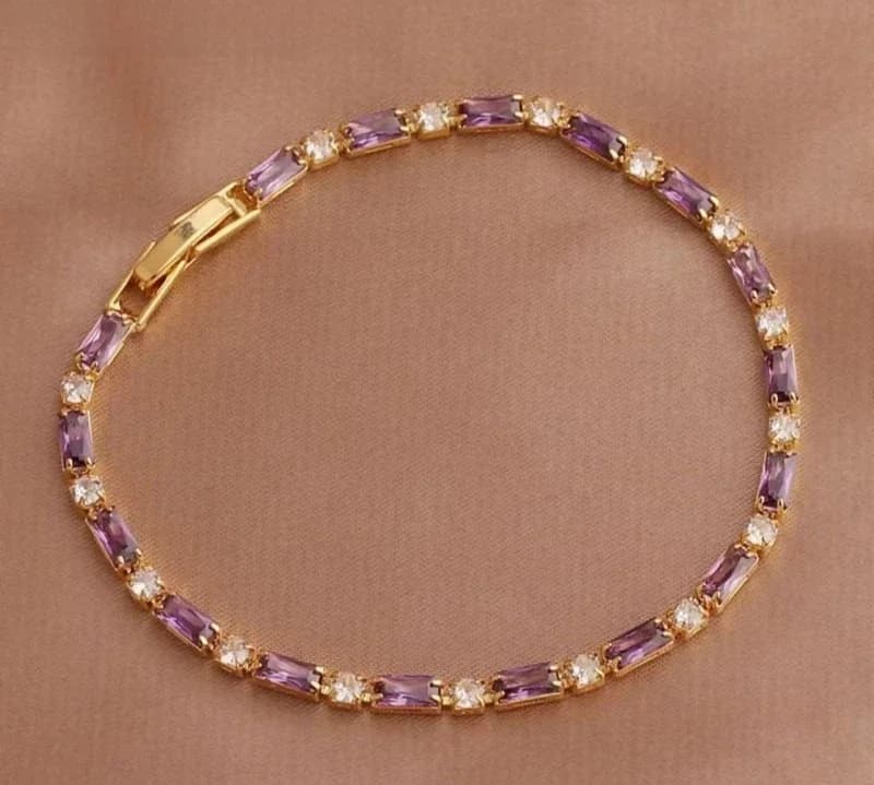 925 Silver 18K Gold Amethyst Bracelet Chain For Women Fashion Jewelry
