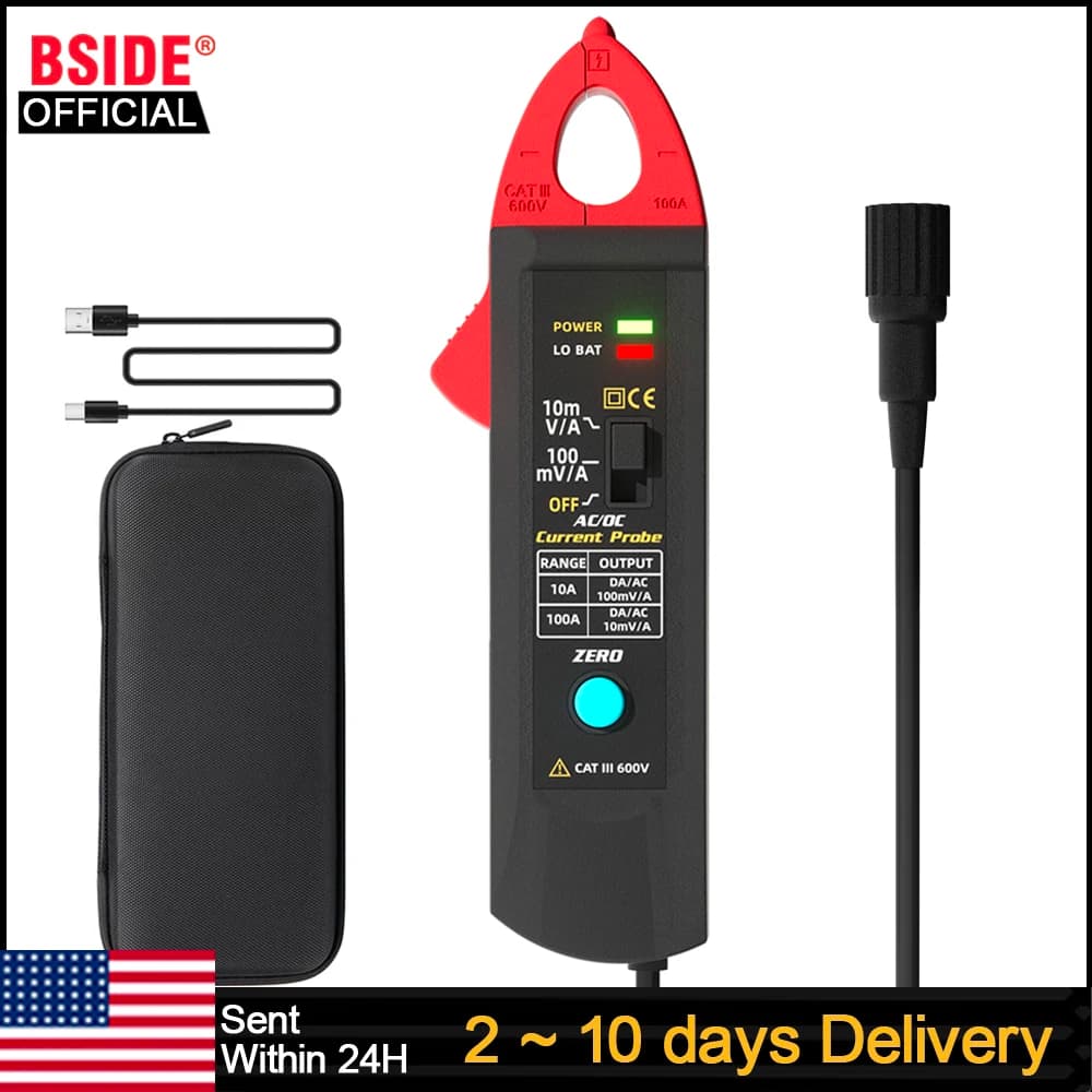 BSIDE UP1 AC/DC Current Clamp Adapter for Oscilloscope 10mA-100A Measurement/Analysis Electrical Automotive Amp Draw Tester