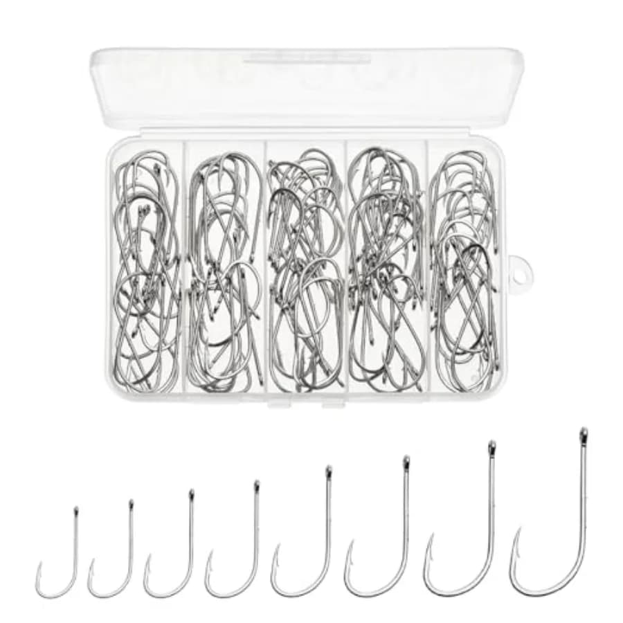 Fishing Hooks 100 Pack for Walleye Rig Live Bait Use, High Carbon Steel, Black Nickel Finish, Down-Turned Eye, Ideal for Surf B