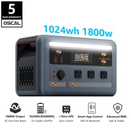 OSCAL PowerMax 1800 SE Solar Generator, 1024Wh LiFePO4 Portable Power Station | 1800W (3600W Surge) | 1 Hour Fast Charge | APP Control | Quiet UPS for Home Backup, Hurricane Emergency, Camping & RV