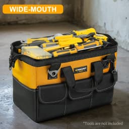 Tool Bag, Open Top Tool Organizer Bag with 14 Pockets, Adjustable Shoulder Strap, Soft Handle and Durable Zipper | Heavy Duty Tool Bags for Men, Father’s Day (Yellow/Black)