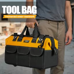 Tool Bag, Open Top Tool Organizer Bag with 14 Pockets, Adjustable Shoulder Strap, Soft Handle and Durable Zipper | Heavy Duty Tool Bags for Men, Father’s Day (Yellow/Black)