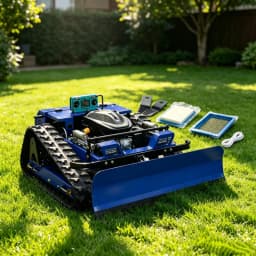 Remote Control Steep Slope Lawn Mower with Snow Shovel, Rechargeable Grass Cutter Comes with Replacement Blades & Air Filter for Home Garden Yard