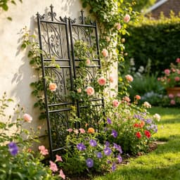 2x Tall Thick Metal Garden Trellis Bird Leaf Grid Panel Support Climbing Trellis