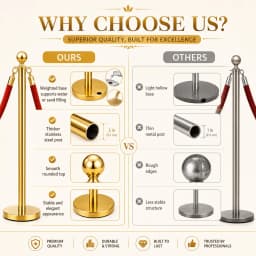 4/8Pcs Gold Stanchion Posts with Velvet Ropes, Stainless Steel Crowd Control Barrier Set, 96cm Queue Poles with Fillable Bases for Red Carpet Wedding Exhibition Events