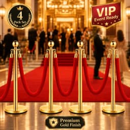 4/8Pcs Gold Stanchion Posts with Velvet Ropes, Stainless Steel Crowd Control Barrier Set, 96cm Queue Poles with Fillable Bases for Red Carpet Wedding Exhibition Events