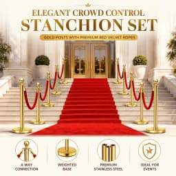4/8Pcs Gold Stanchion Posts with Velvet Ropes, Stainless Steel Crowd Control Barrier Set, 96cm Queue Poles with Fillable Bases for Red Carpet Wedding Exhibition Events