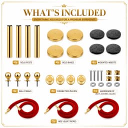 4/8Pcs Gold Stanchion Posts with Velvet Ropes, Stainless Steel Crowd Control Barrier Set, 96cm Queue Poles with Fillable Bases for Red Carpet Wedding Exhibition Events