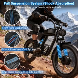 FLIWIN 3000W Dual Motors Electric Bike, 48V 35Ah Battery, 20" Fat Tire Ebike, 7-Speed with Dual Suspension, UL 2849, US Warehouse, 1 Year Warranty