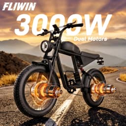 FLIWIN 3000W Dual Motors Electric Bike, 48V 35Ah Battery, 20" Fat Tire Ebike, 7-Speed with Dual Suspension, UL 2849, US Warehouse, 1 Year Warranty