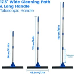17.5" Heavy Duty Floor Squeegee for Concrete, Tile & Glass, with Adjustable Long Handle, Streak-Free Cleaning Tool
