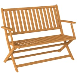 Outsunny Wood Outdoor Bench, 2-Person Foldable Patio Garden Bench, Teak