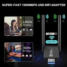 USB 3.0 WiFi Adapter 1300Mbps Dual Band 5GHz 2.4GHz High Gain Antenna Long Range Wireless Network Card for PC Laptop Desktop Windows 11 10 8 7 Vista XP Compatible with AC1300 802.11ac Internet Receiver