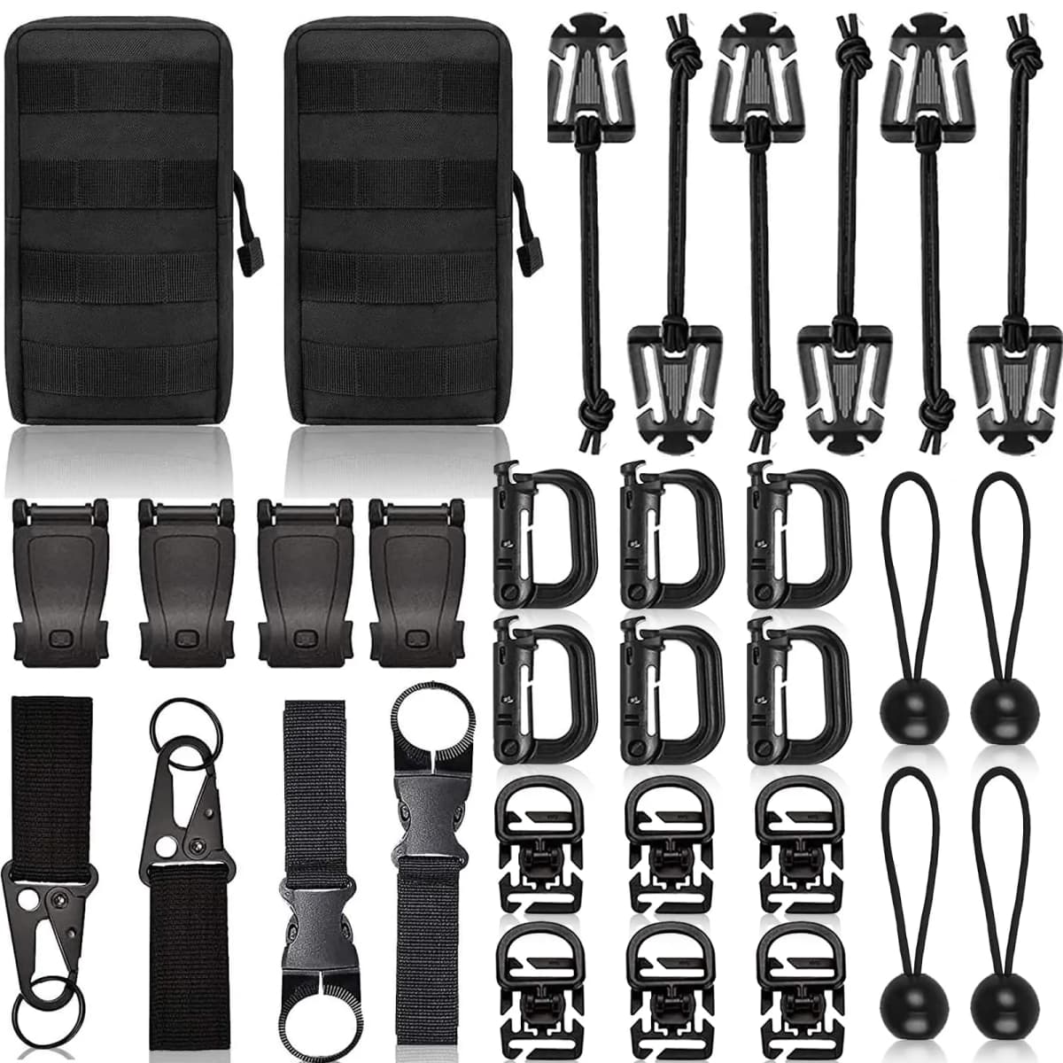 Molle Backpack Attachment Kit 28pcs D-Ring Clips Straps Elastic Cords Web Gear Accessories