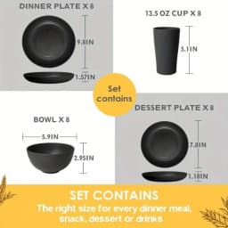 32/16Pcs AYD Wheat Straw Dinnerware Set For 8 People Black Plates Bowls Microwave Dishwasher Safe Durable Reusable Tableware Kit Valentine's Day Gift Household Kitchen Party Dishes Set