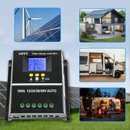 100A Solar Charge Controller Tools 12V 24V 36V 48V Battery PV Regulator US Stock Auto Voltage Match Multi Protection For Lead Acid Lithium Battery RV Home Boat Off Grid Solar Power System Durable Safe Solar Control Accessory