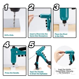 One-Handed Rivet Gun, Pop Rivet Gun Set, Professional Hand Riveter, Manual Riveting Tool with 200 Rivets for Metal, Includes 4 Drill Bits, 4 Tool-Free Interchangeable Heads, Storage Case