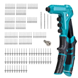 One-Handed Rivet Gun, Pop Rivet Gun Set, Professional Hand Riveter, Manual Riveting Tool with 200 Rivets for Metal, Includes 4 Drill Bits, 4 Tool-Free Interchangeable Heads, Storage Case