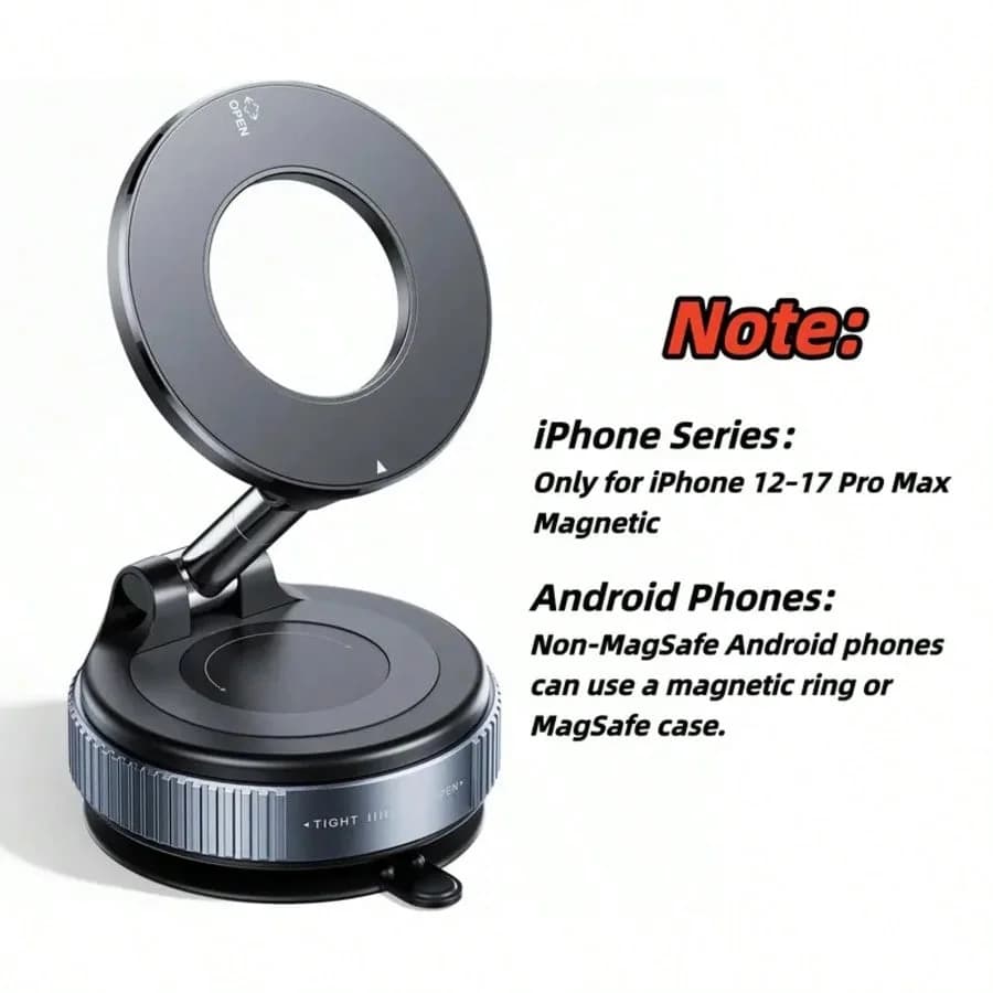 Upgraded MagSafe Car Mount, Magnetic Phone Holder, Vacuum Suction Cup Car Phone Holder, Compatible With Jeep and Car Accessories, Fits 17 Pro Max, 16, 15, 14, 13 and Other Magnetically Compatible Smartphones.