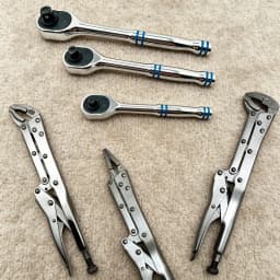 3 Pieces 1/2" 3/8" 1/4" 100-Tooth Quick-Release Ratchet-Wrench Set And 3 Pieces 12" Locking Pliers Set - Straight/45°/90° Angled Jaws for Hard-to-Reach Gripping & Clamping