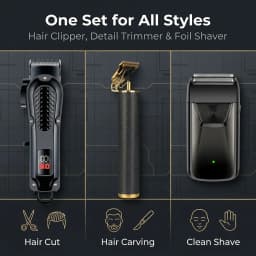 Professional 3-in-1 Electric Hair Clipper Set with LED Display, USB Rechargeable Cordless Trimmer for Men, Beard & Head Shaver Kit with Multiple Guide Combs