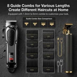 Professional 3-in-1 Electric Hair Clipper Set with LED Display, USB Rechargeable Cordless Trimmer for Men, Beard & Head Shaver Kit with Multiple Guide Combs
