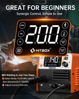 HITBOX HBM200 MIG TIG MMA Welding Machine 3 IN 1 Synergy Inverter Welder Gasless Flux Core Semi-Automatic Soldering Portable Inverter Equipment for Iron Metal Work