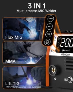 HITBOX HBM200 MIG TIG MMA Welding Machine 3 IN 1 Synergy Inverter Welder Gasless Flux Core Semi-Automatic Soldering Portable Inverter Equipment for Iron Metal Work