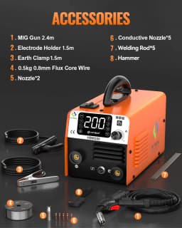 HITBOX HBM200 MIG TIG MMA Welding Machine 3 IN 1 Synergy Inverter Welder Gasless Flux Core Semi-Automatic Soldering Portable Inverter Equipment for Iron Metal Work