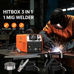 HITBOX HBM200 MIG TIG MMA Welding Machine 3 IN 1 Synergy Inverter Welder Gasless Flux Core Semi-Automatic Soldering Portable Inverter Equipment for Iron Metal Work